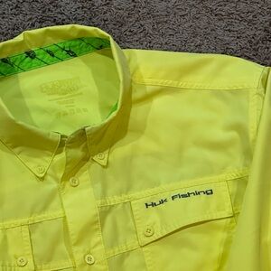 Huk Button Up XL Yellow Performance Fishing Long Sleeve Vented Shirt